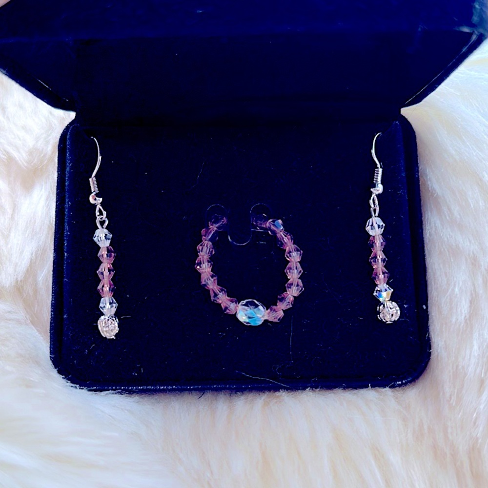 ✨Stunning Dainty 2pc Silver AAA+💎Crystals + Amethyst Diamonds Set 💯%Authentic✨